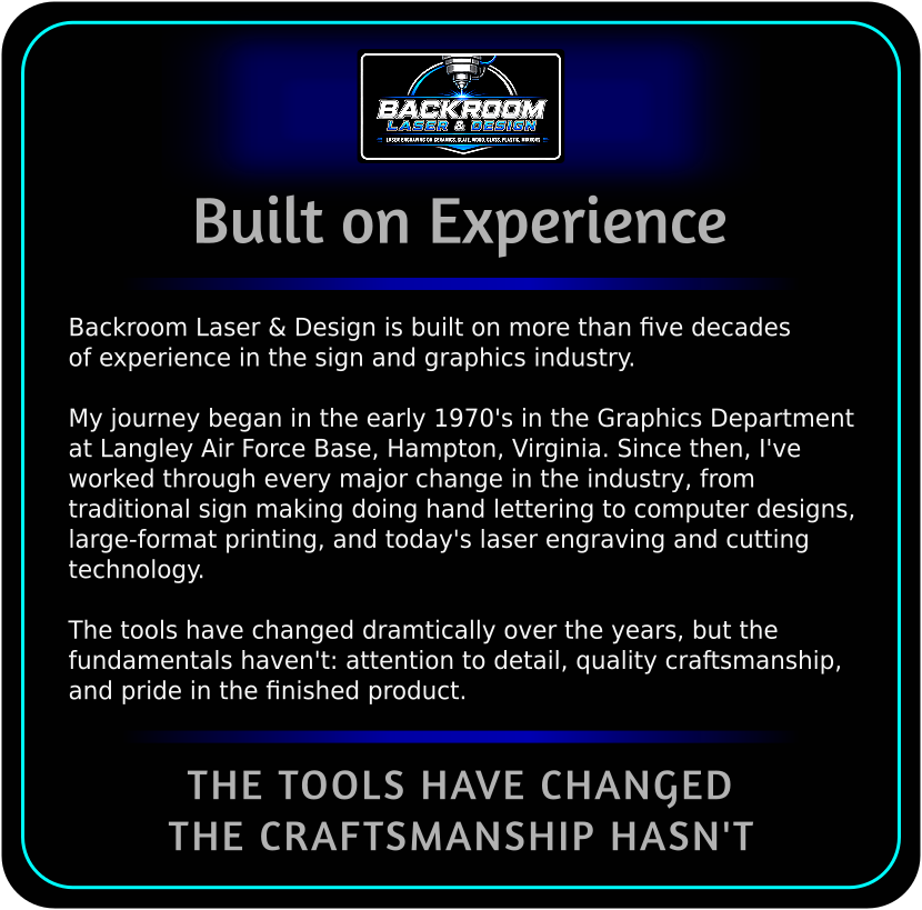 Built From Experience: the story of more than five decades of sign and graphics craftsmanship.